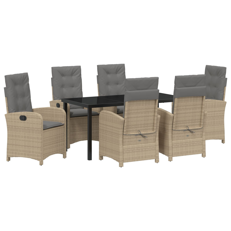 7-teiliges Garten-Essset mit Kissen Beige Poly Rattan