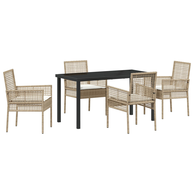5-teiliges Garten Esszimmer Set mit Kissen Beige Poly Rattan