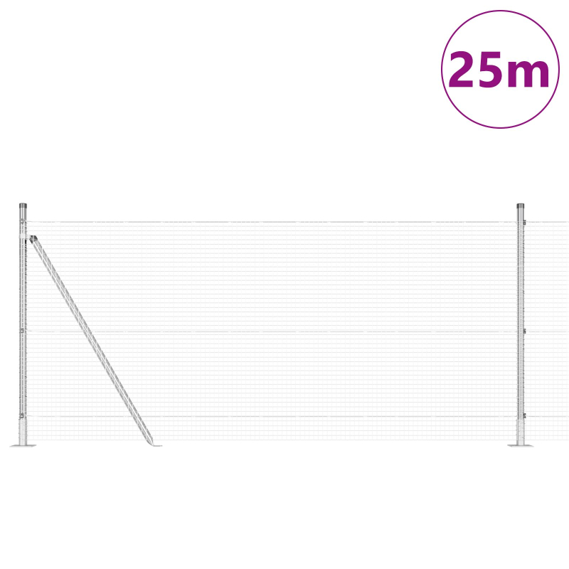 Geschweißter Drahtzaun mit 13 Flanschpfosten 0.8x25 m Verzinkter Stahl
