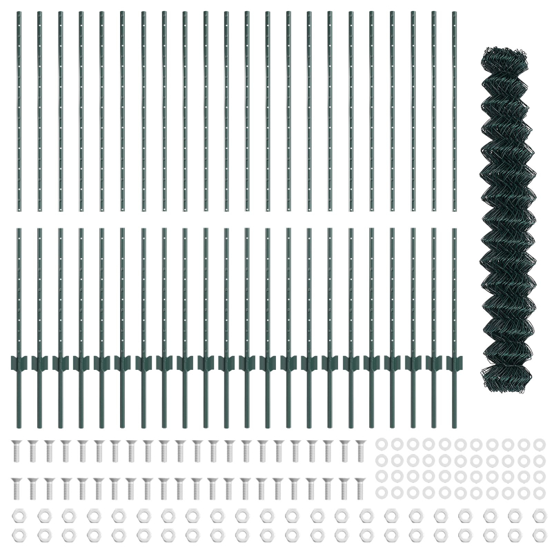 Drahtzaun mit 22 U-Pfosten Grün 1,4x25 m Stahl