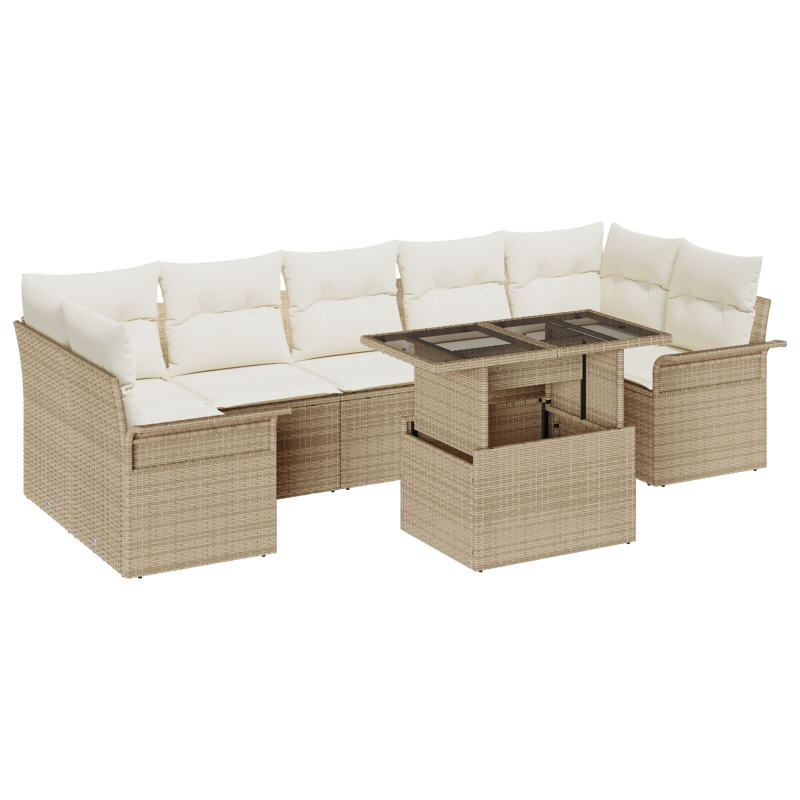8-teiliges Garten Sofa Set mit Kissen Beige Poly Rattan