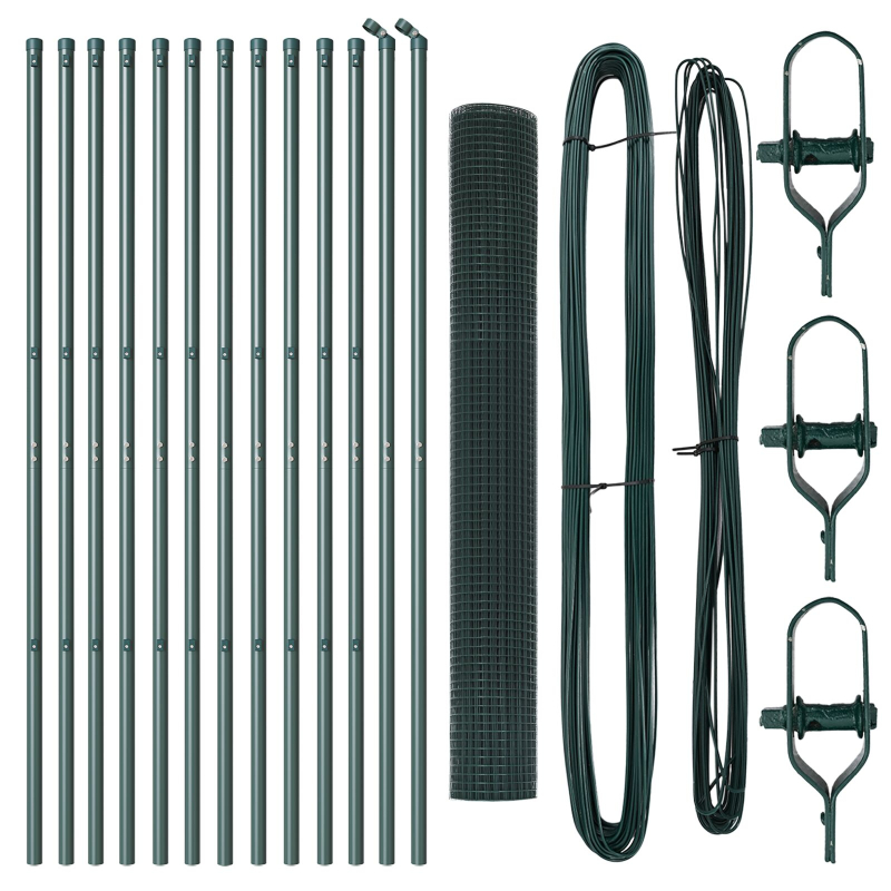 Zaunpfosten-Set Set mit 2 Grün Pulverbeschichteter Stahl 25 x 1 m