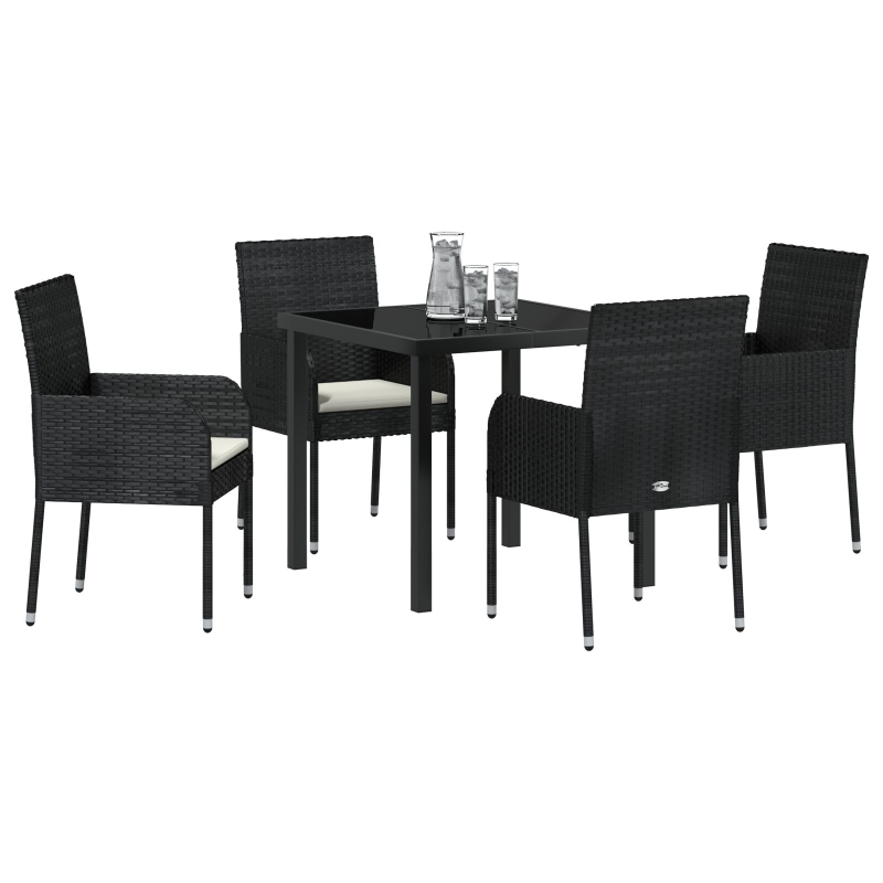 5-teiliges Garten-Essbereich mit Kissen Schwarz Poly-Rattan