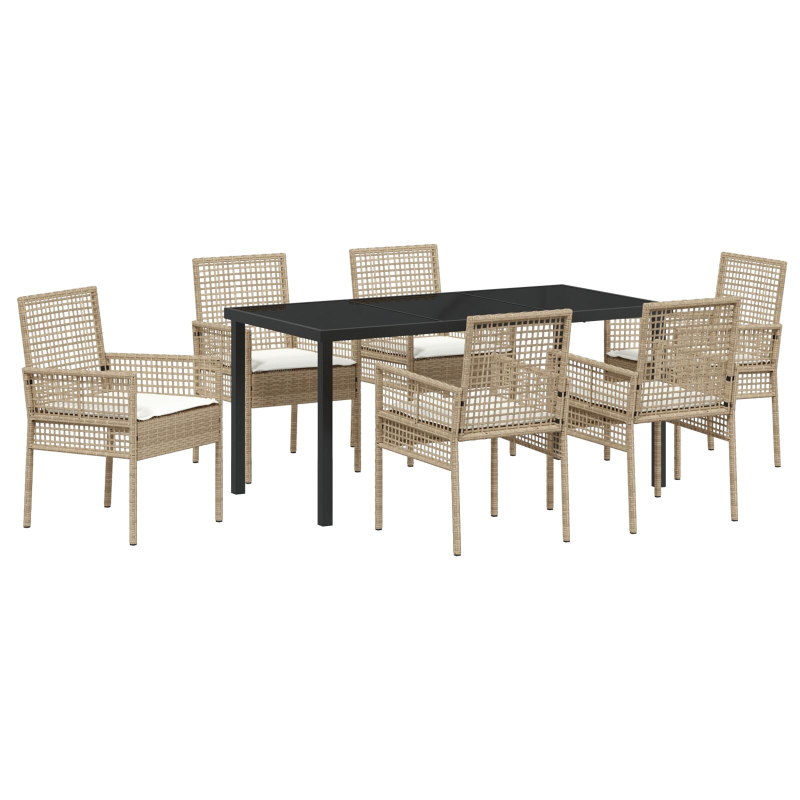 7-teilige Garten Essgruppe mit Kissen Beige Poly Rattan