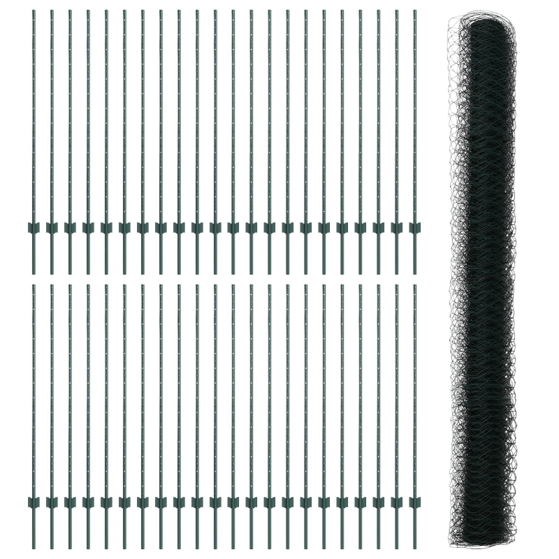 Zaunpfosten 11 Stück U-Kanal Grün 140 cm Stahl, Sechseckzaun Grün 1,4 x 100 m Stahl