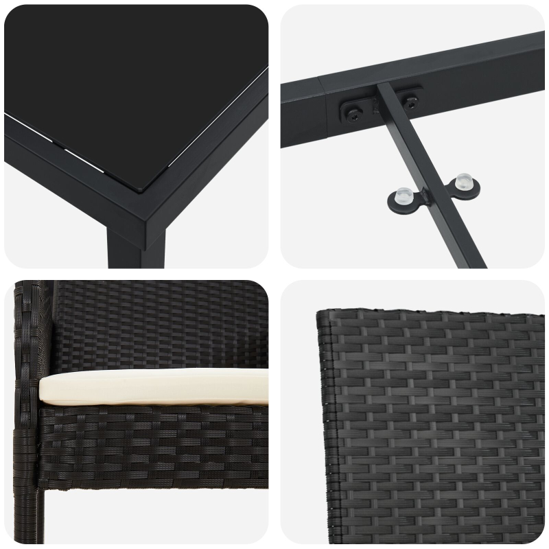 5-teiliges Garten-Essbereich mit Kissen Schwarz Poly-Rattan
