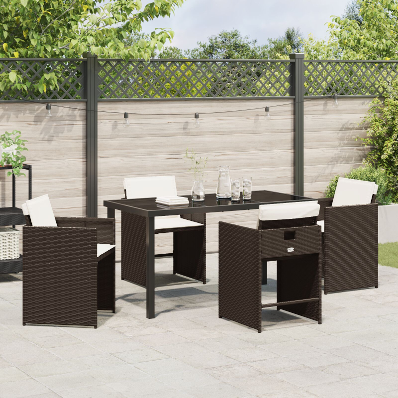 5-teiliges Garten-Essset mit Kissen Braunes Poly-Rattan