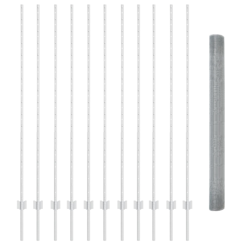 Schweissdrahtzaun mit 22 U-Posten Silbern 1,5x25 m Stahl