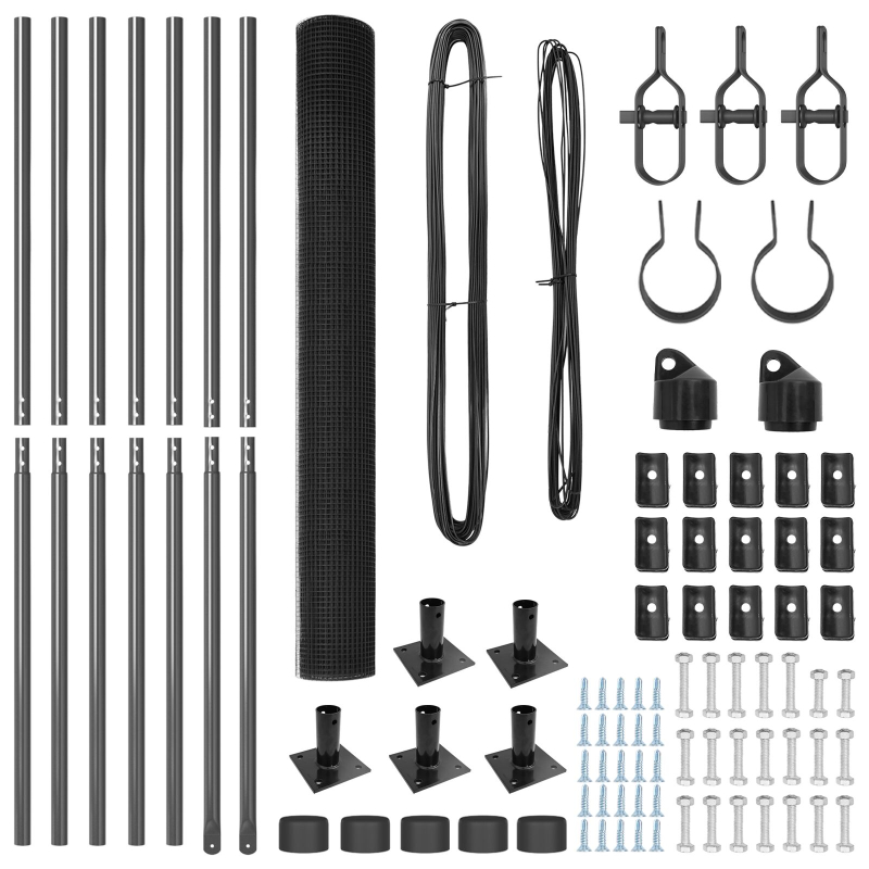 Schweißdrahtzaun mit 7 Flanschpfosten Grau 1.4x10 m Stahl