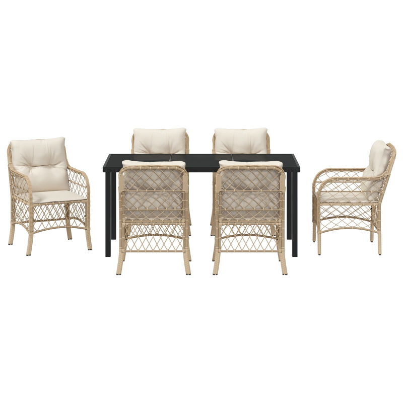 7-teiliges Garten Essgruppe mit Kissen Beige Poly Rattan