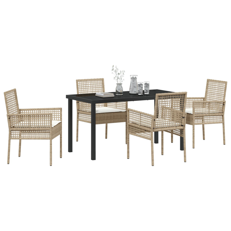 5-teiliges Garten Esszimmer Set mit Kissen Beige Poly Rattan