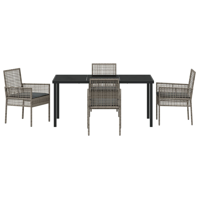 5-teiliges Garten-Dining-Set mit Kissen Grau Poly-Rattan