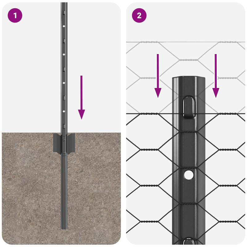 Zaunpfosten 11 Stk U-Kanal Grau 80 cm Stahl, Sechseckiger Zaun Grau 0.8x50 m Stahl