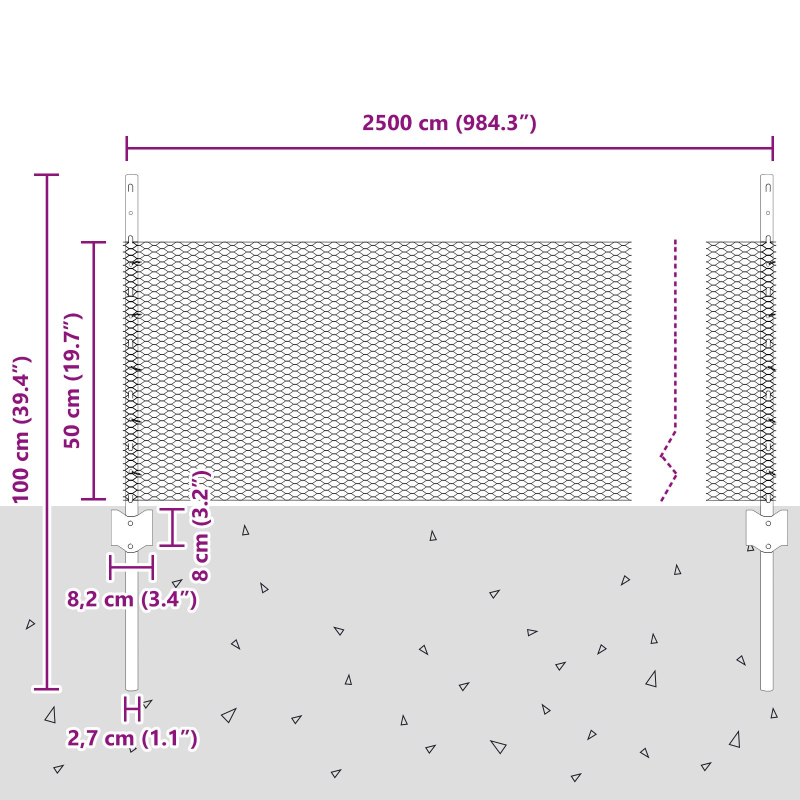 Gartenzaun-Set Set aus 2 Grau Stahlnetz 25 x 0,5 m Zaun Tragbar