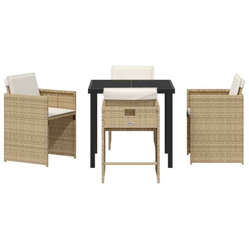5-teiliges Garten-Essstuhlset mit Kissen Beige Poly-Rattan