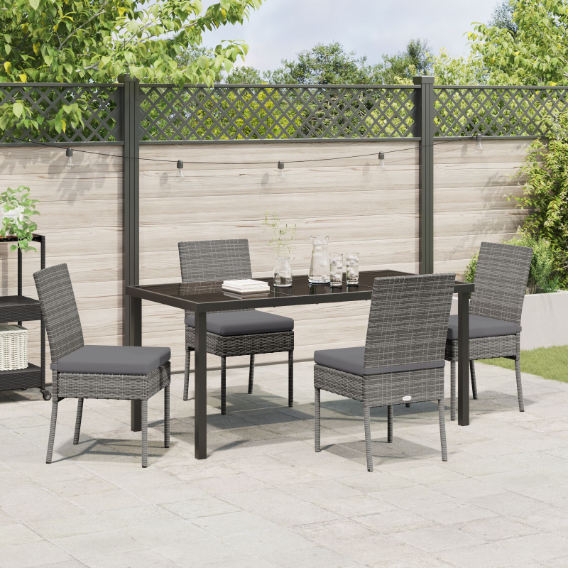 5-teiliges Garten Essmöbel Set Grau Poly-Rattan