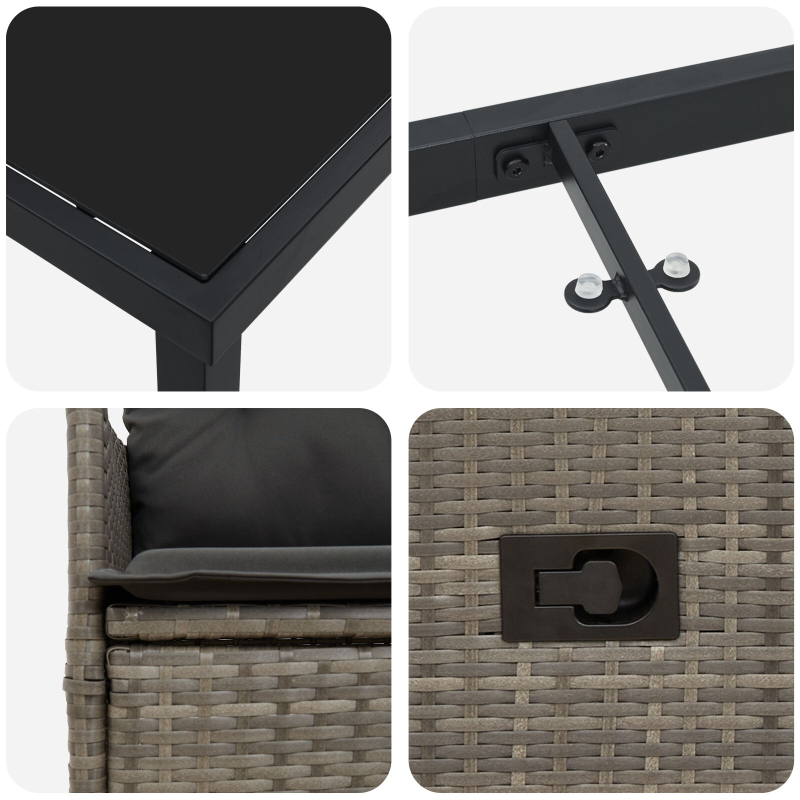 3-teiliges Garten-Esszimmer-Set mit Kissen Grau Poly-Rattan