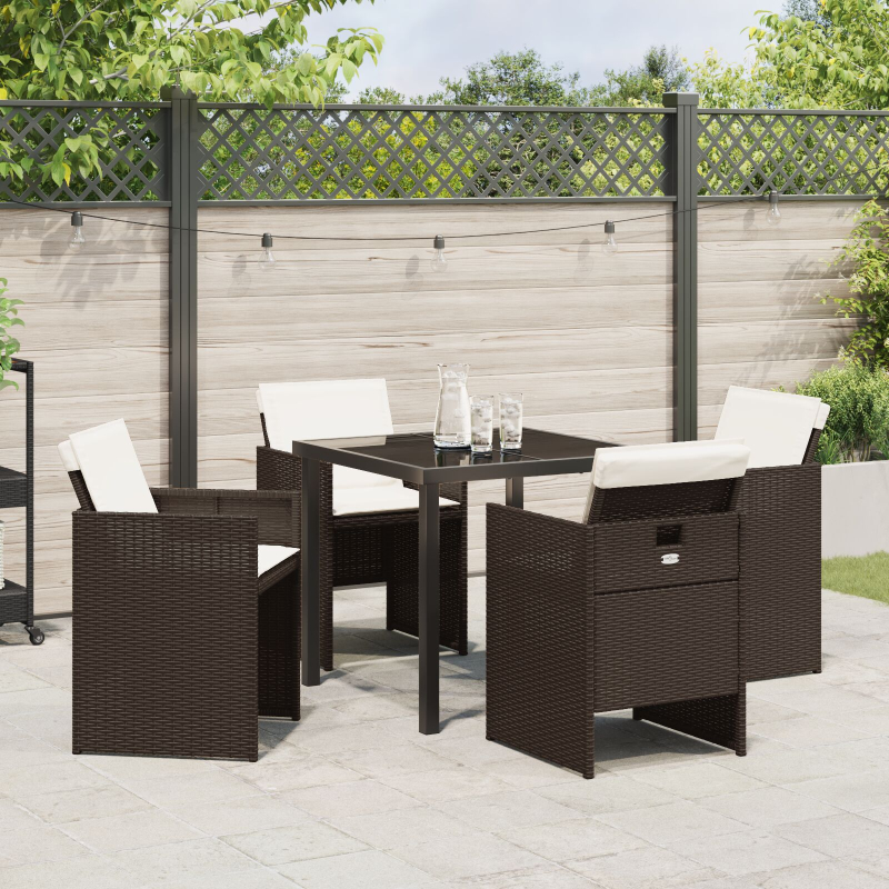 5-teilige Garten-Essgruppe mit Kissen Braun Poly-Rattan