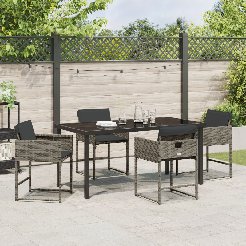 5-teiliges Garten-Essgruppen-Set mit Kissen Grau Poly-Rattan