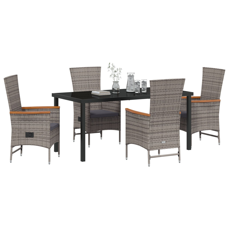 5-teiliges Garten-Dining-Set mit Kissen Grau Poly-Rattan