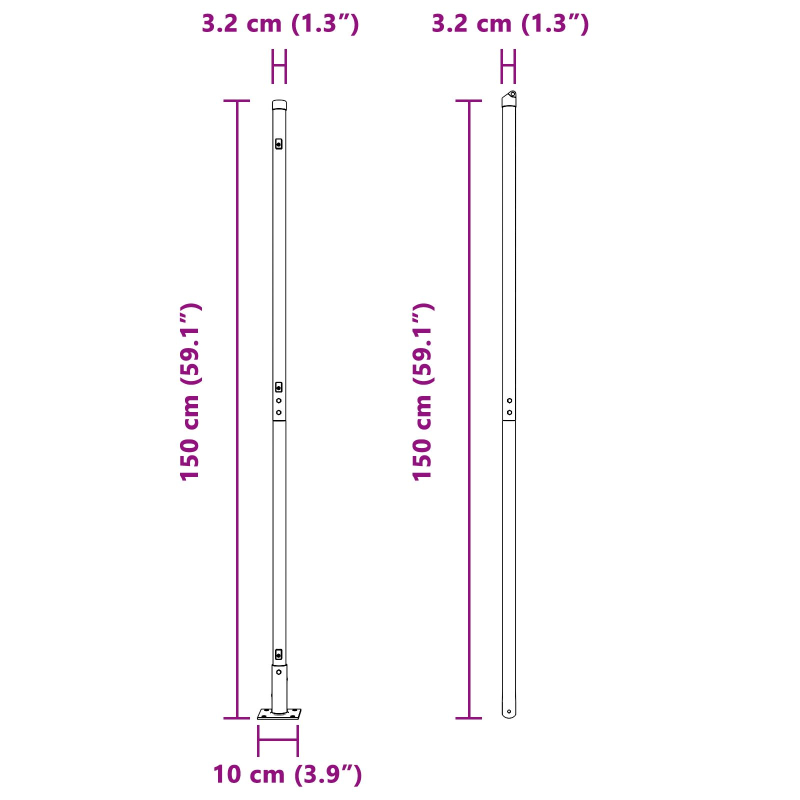 Zaunpfosten Set aus 104 Verzinkter Stahl 3,2 x 3,2 x 78,5 cm