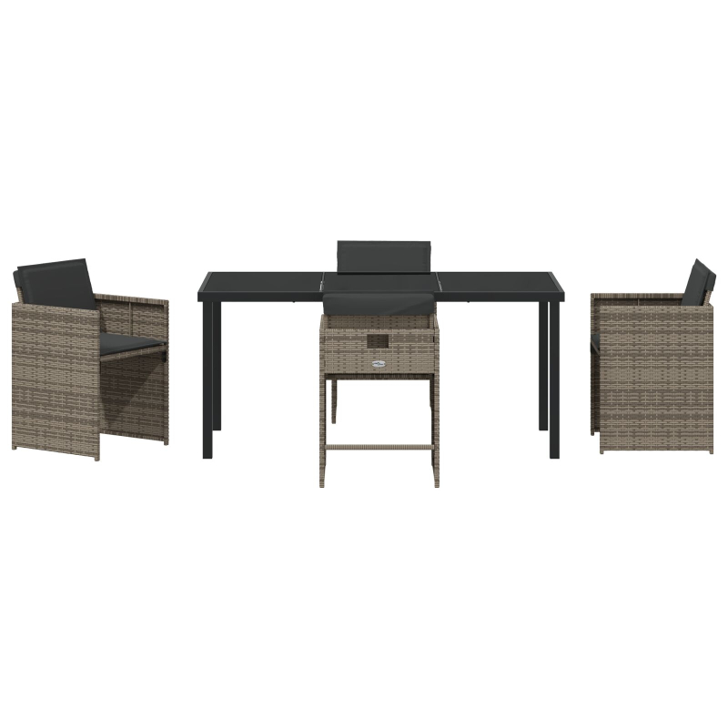 5-teiliges Garten-Ess-Set mit Kissen Grau Poly-Rattan