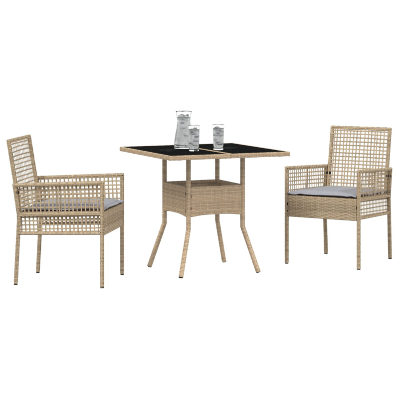 3-teilige Garten Essgruppe Beige Poly Rattan