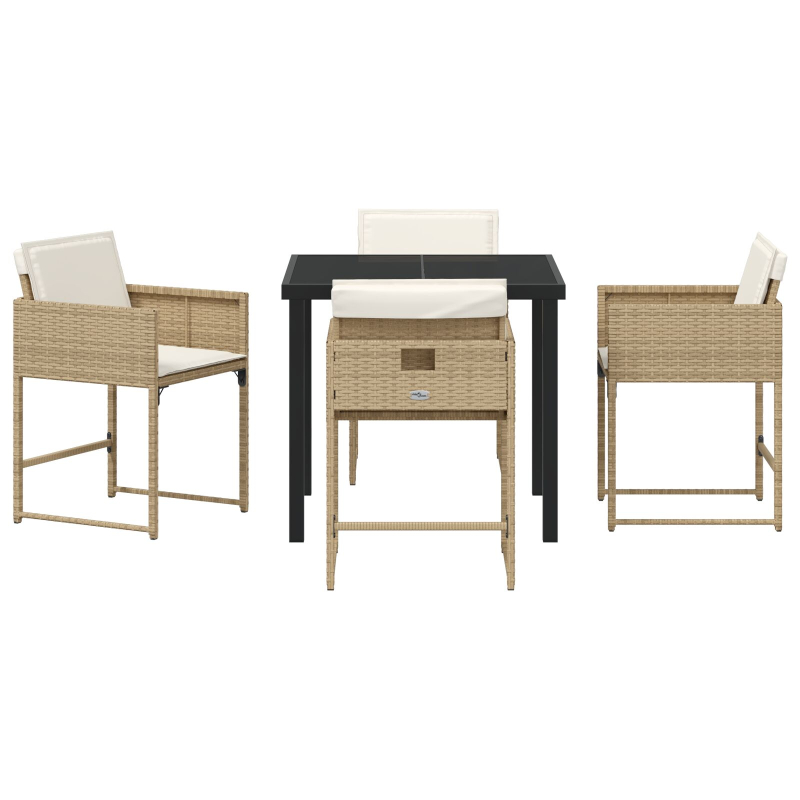 5-teiliges Garten Essset mit Kissen in Beige aus Poly Rattan