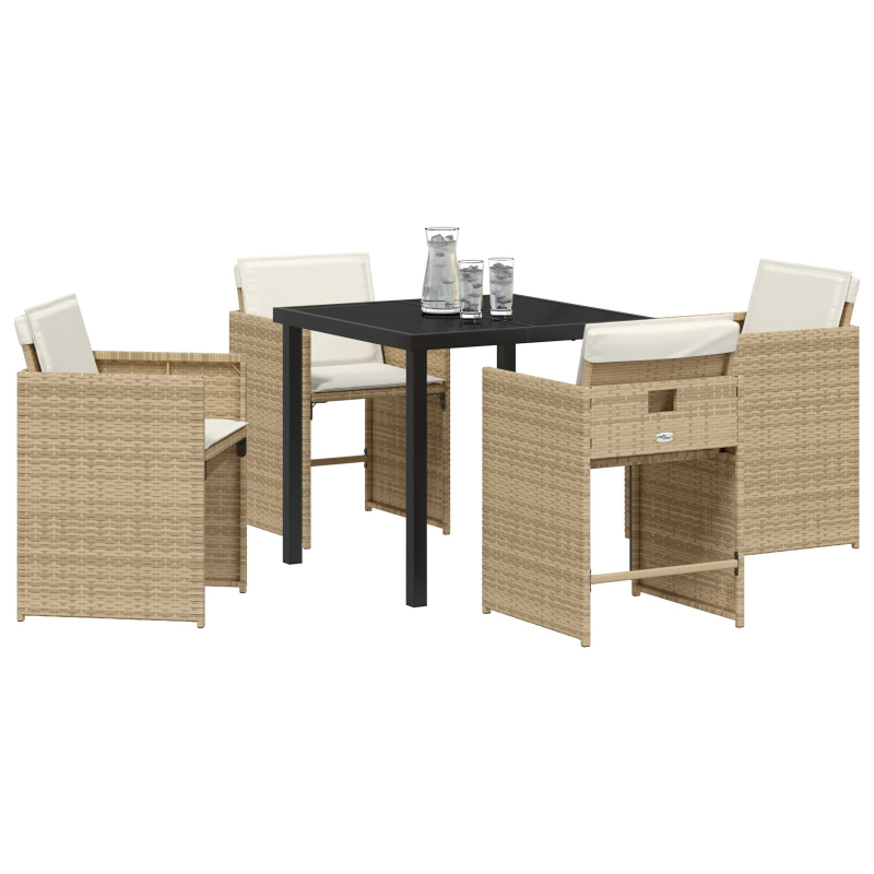 5-teiliges Garten-Essstuhlset mit Kissen Beige Poly-Rattan