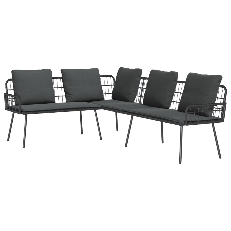2-teiliges Garten-Sofa-Set mit Kissen Schwarz Poly Rattan