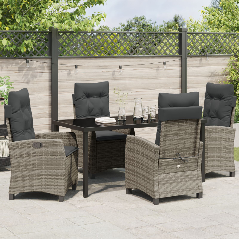 5-teiliges Garten-Dining-Set mit Kissen in Grau und Poly Rattan