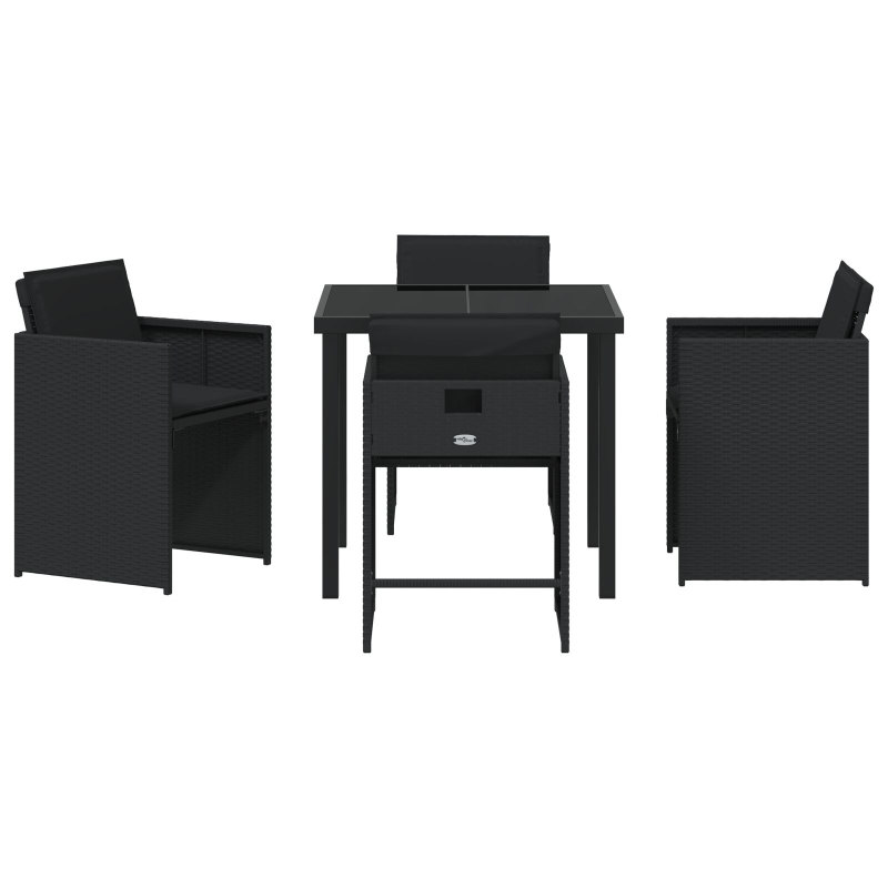5-teiliges Garten-Essset mit Kissen Schwarz Poly-Rattan