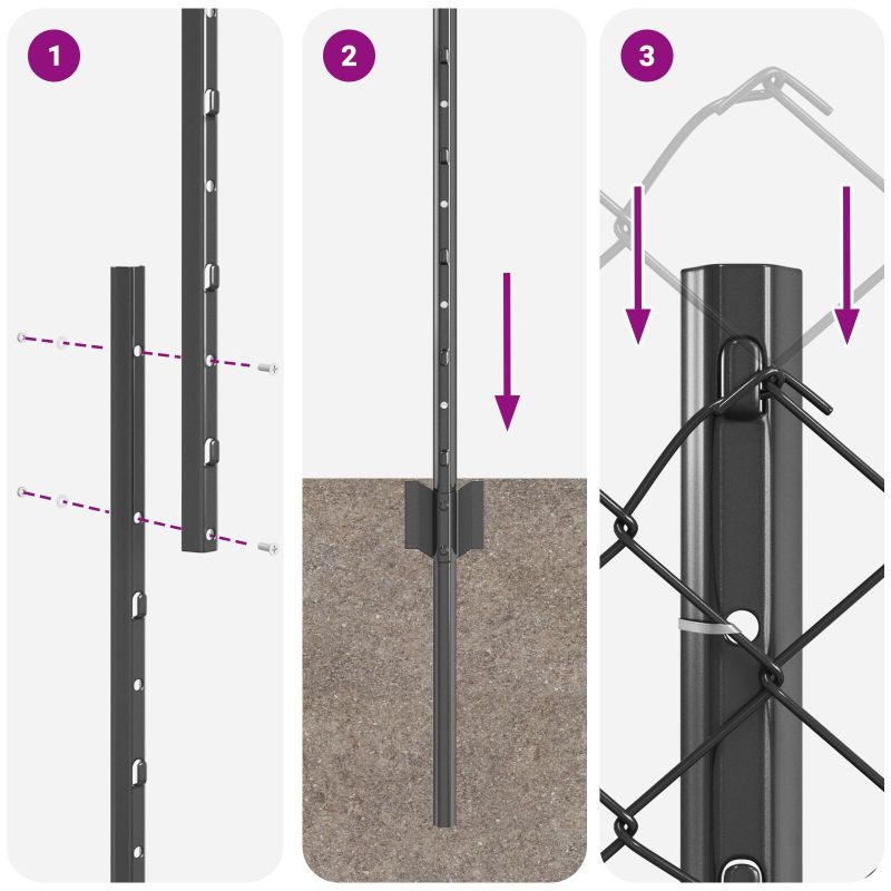Kettenzaun mit 20 U-Pfosten Grau 1,5x10 m Stahl