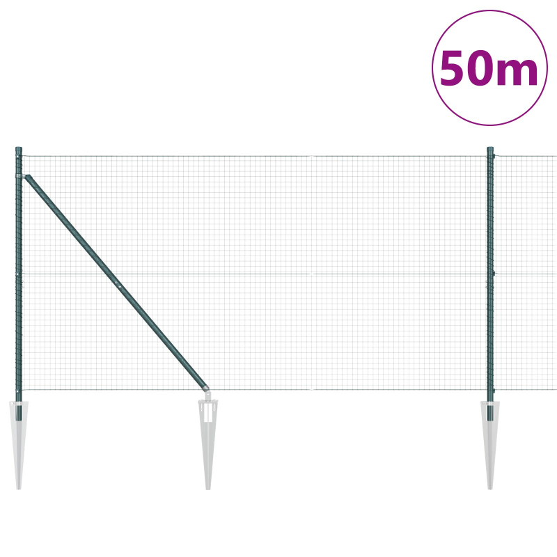 Geschweißter Drahtzaun mit 13 Erdspikes Grün 1x50 m Stahl