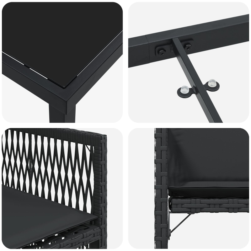 5-teiliges Garten-Esszimmer mit Kissen Schwarz Poly-Rattan