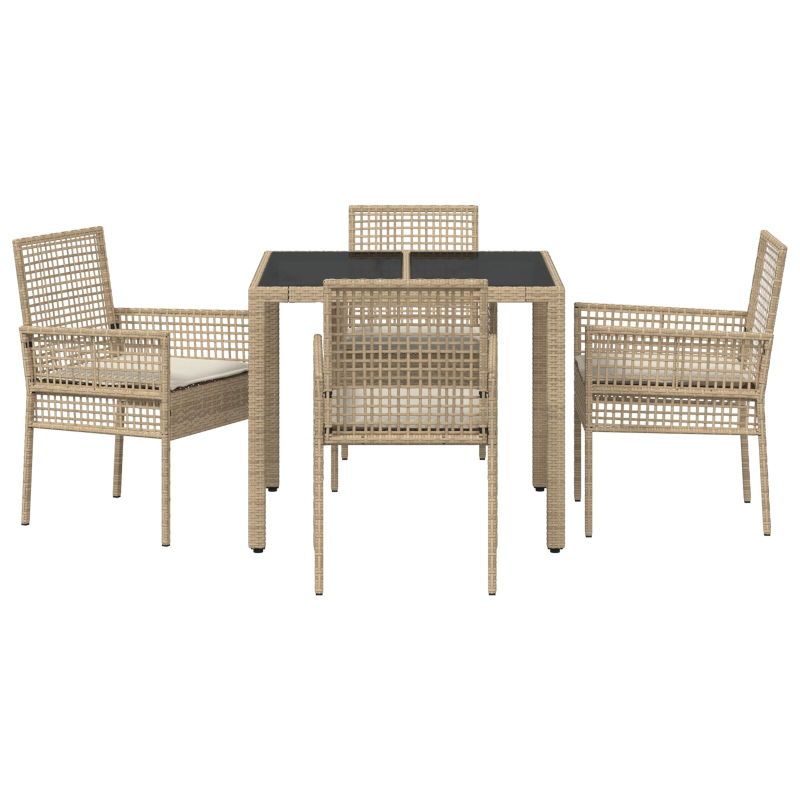 5-teilige Garten-Speisegruppe mit Kissen Beige Poly Rattan