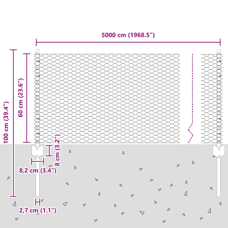 Zaunpfosten 11 Stück U-Profil Grau 60 cm Stahl, Sechseckzaun Grau 0,6x50 m Stahl
