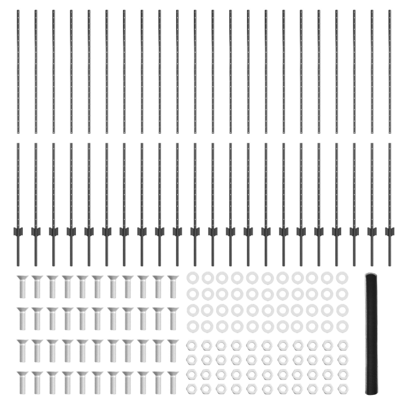 Zaunpfosten 22 Stück U-Kanal Grau 160 cm Stahl, Sechseckzaun Grau 1,6x50 m Stahl