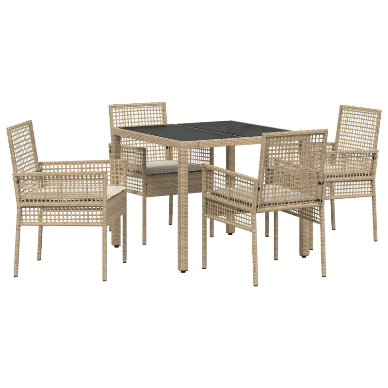 5-teilige Garten-Speisegruppe mit Kissen Beige Poly Rattan
