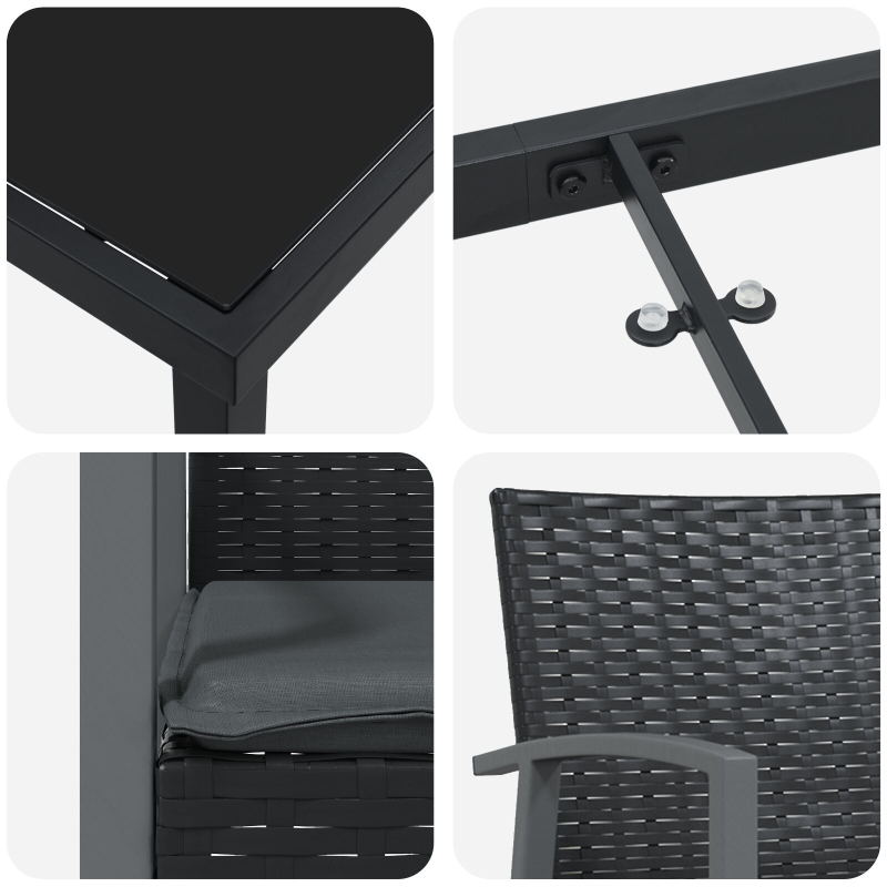 Set aus 3 Schwarz PE-Rattan, Stahl 56,5x57x83 cm Langlebig