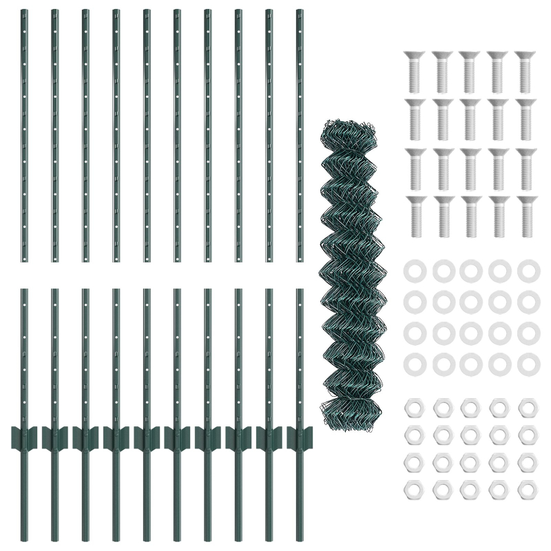 Kettengliedzaun mit 10 U-Pfosten Grün 1x10 m Stahl
