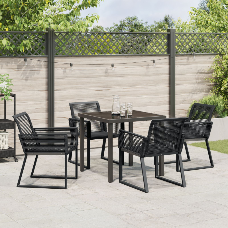 5-teiliges Garten-Essenset Schwarzes Poly-Rattan