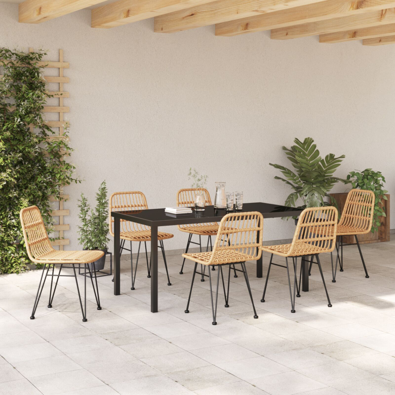 7-teiliges Garten-Essset Braun Poly Rattan