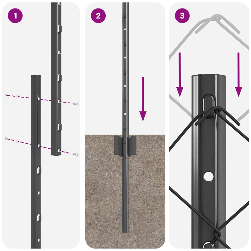 Drahtzaun mit 44 U-Posts Grau 1,6x25 m Stahl