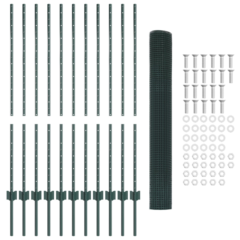 Geknoteter Drahtzaun mit 11 U-Pfosten Grün 1.2x25 m Stahl