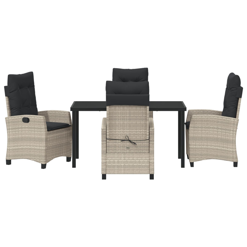 5-teiliges Garten-Dining-Set mit Kissen Hellgrau Poly-Rattan