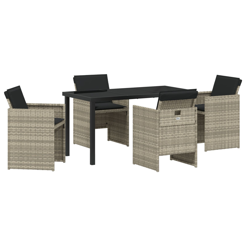 5-teiliges Garten Ess-Set mit Kissen, hellgrau, Poly Rattan