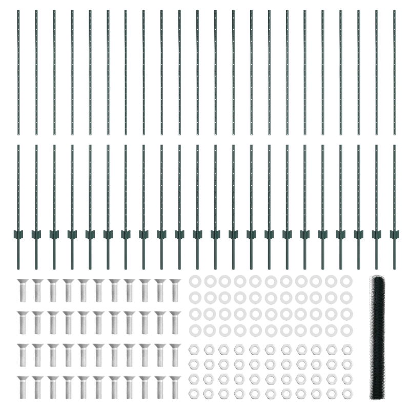 Zaunpfosten 11 Stk U-Channel Grün 160 cm Stahl, Hexagonzaun Grün 1.6x50m Stahl
