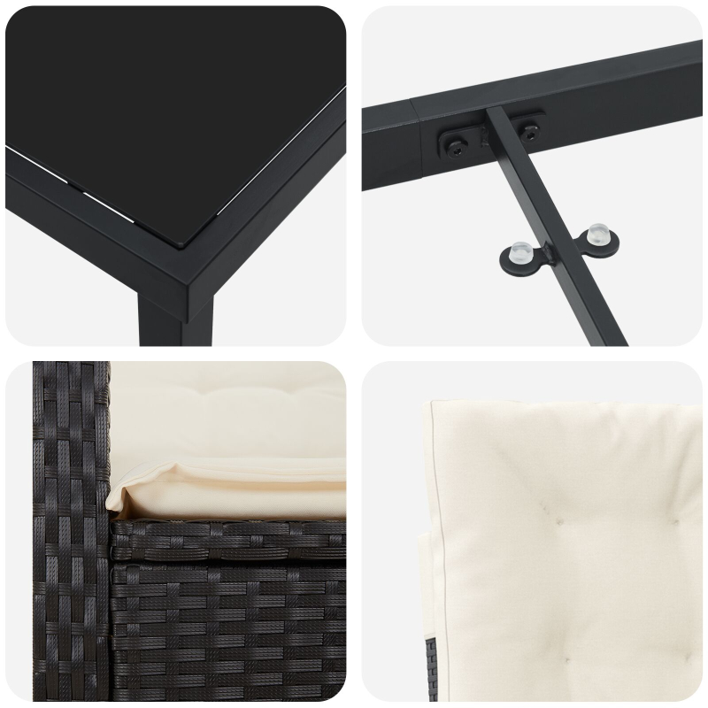 5-teiliges Garten-Dining-Set mit Kissen Schwarz Poly Rattan