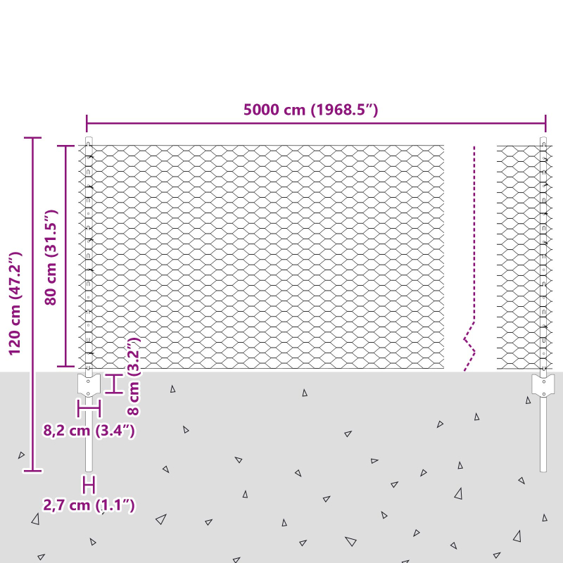 Zaunpfosten 11 Stk U-Kanal Grau 80 cm Stahl, Sechseckiger Zaun Grau 0.8x50 m Stahl
